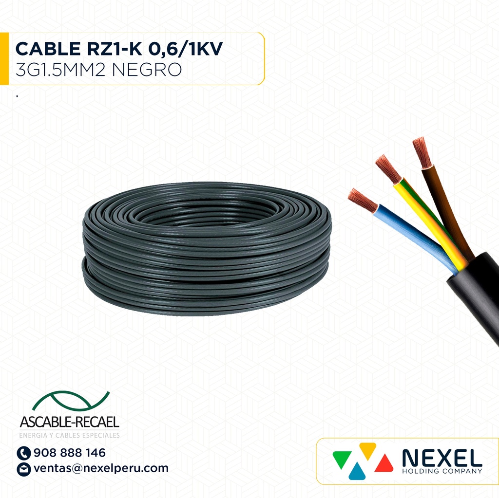 ASCABLE CABLE RZ1-K 0,6/1KV 3G1,5MM2 NEGRO ASCABLE