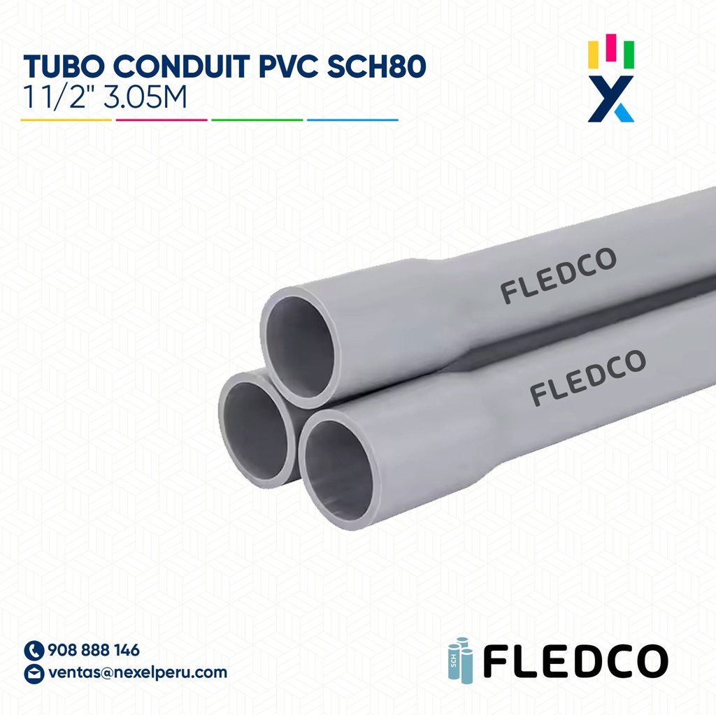 TUBO CONDUIT PVC SCH80 11/2" 3.05M CC  FLEDCO