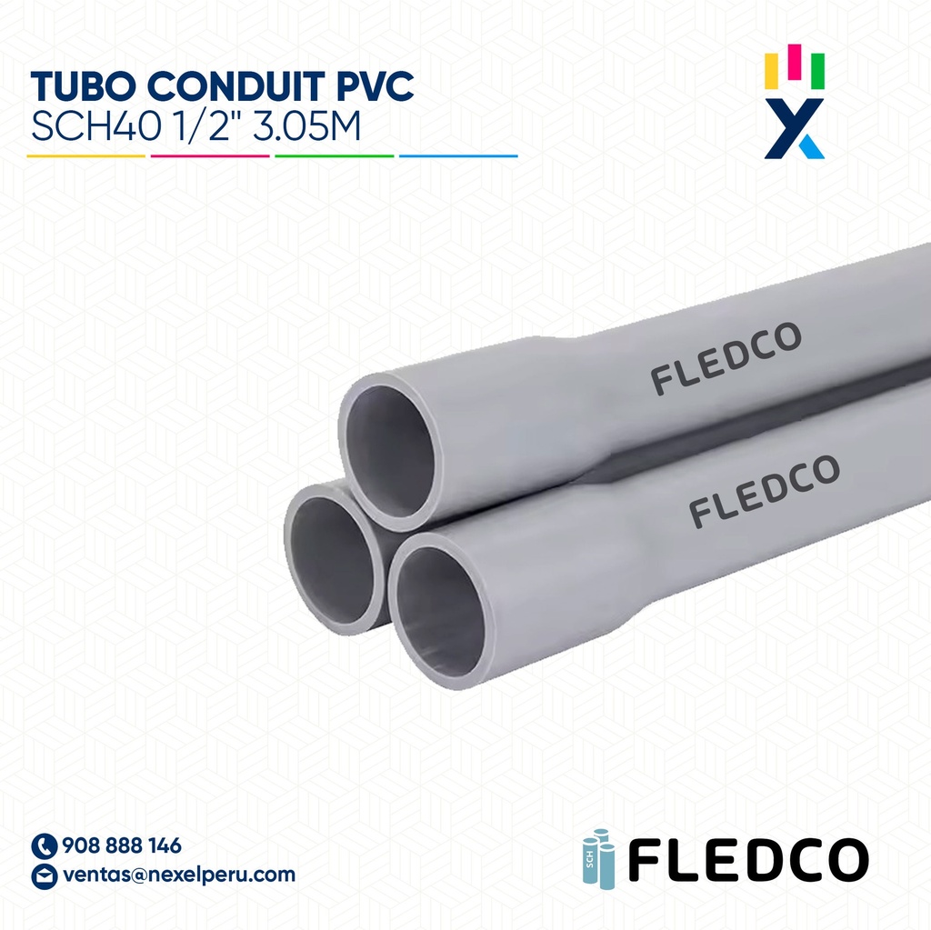 TUBO CONDUIT PVC SCH40 1/2" 3.05M CC 3211 FLEDCO