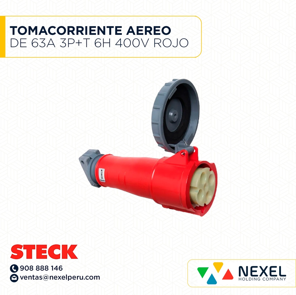 OUT- TOMACORRIENTE AEREO DE 63A 3P+T 6H 400V ROJO IP67 / S-4556W STECK
