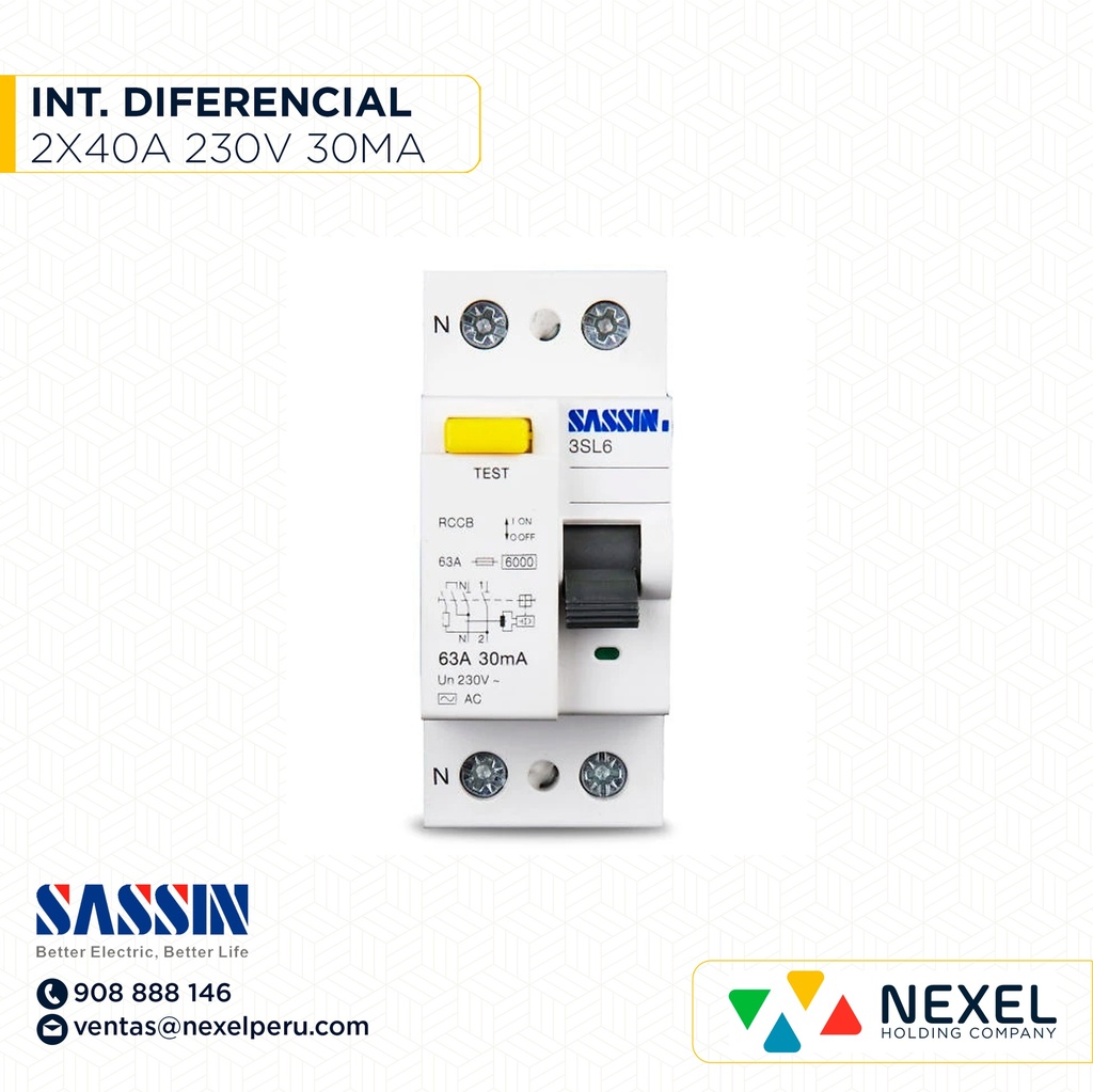 OUT- INTERR. DIFERENCIAL 2X63A 230V 30MA SASSIN