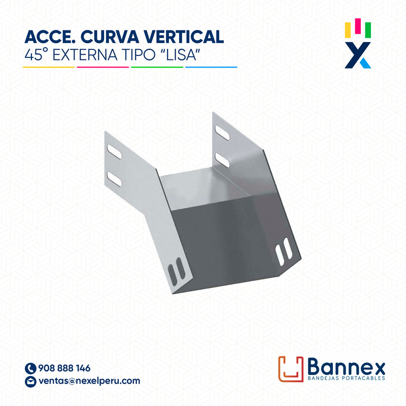 CURVA VERTICAL EXTERNA 45° GALV. TIPO "LISA" 150x150MM 1MM C/TAPA INC. UNION BANNEX