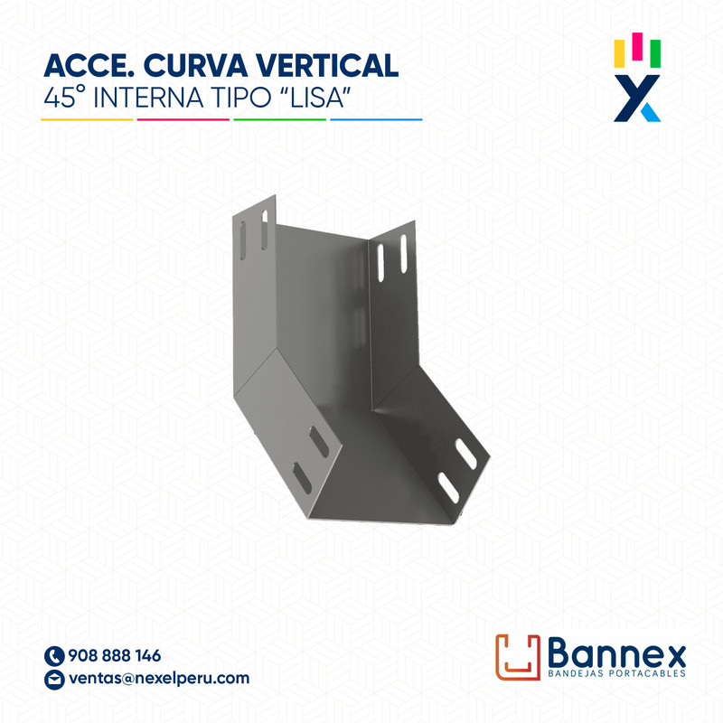CURVA VERTICAL INTERNA 45° GALV. TIPO "LISA" 400x150MM 1.2MM S/TAPA INC. UNION BANNEX