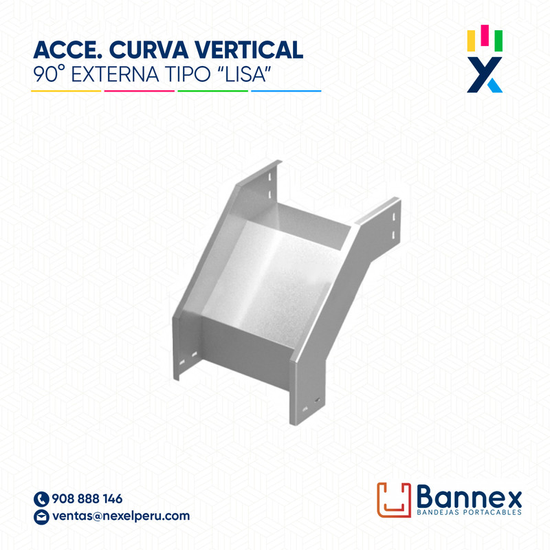 CURVA VERTICAL EXTERNA 90° GALV. TIPO "LISA" 450x150MM 1.5MM C/TAPA INC. UNION BANNEX