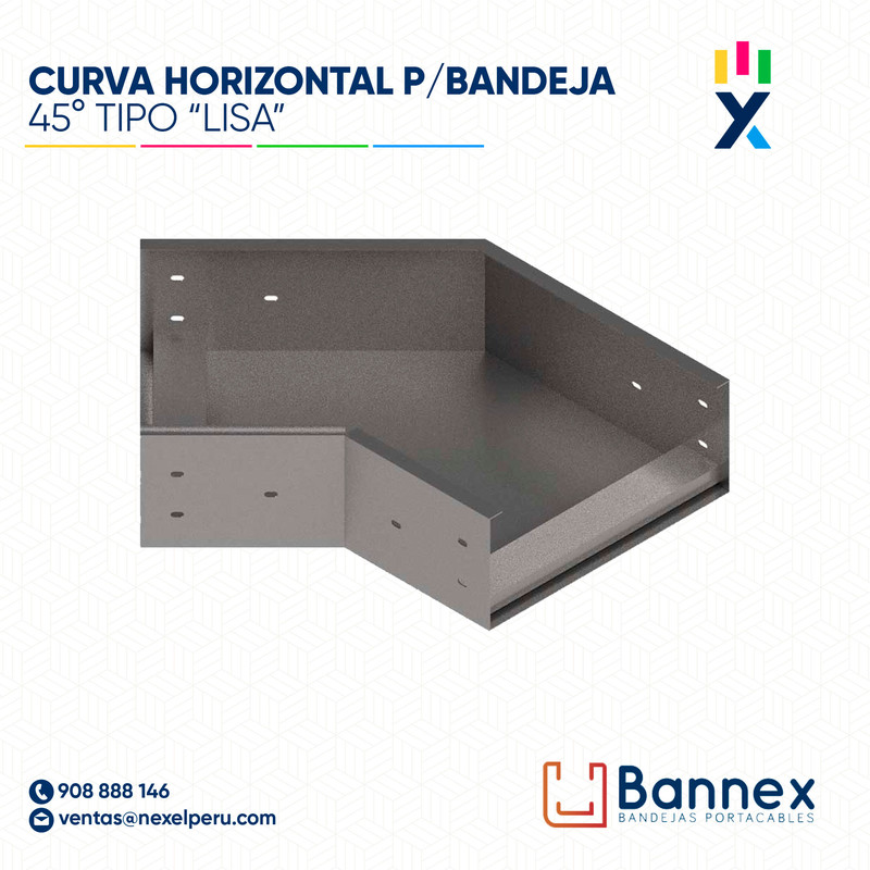 CURVA HORIZONTAL 45° GALV. TIPO "LISA" 150x60MM 1.2MM C/TAPA INC. UNION BANNEX