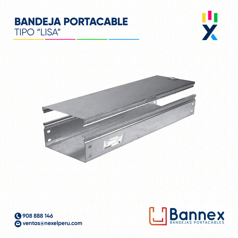 BANDEJA MET. GALV. PORTACABLE TIPO "LISA" 500x100x2400MM 1.2MM C/TAPA INC. UNION BANNEX