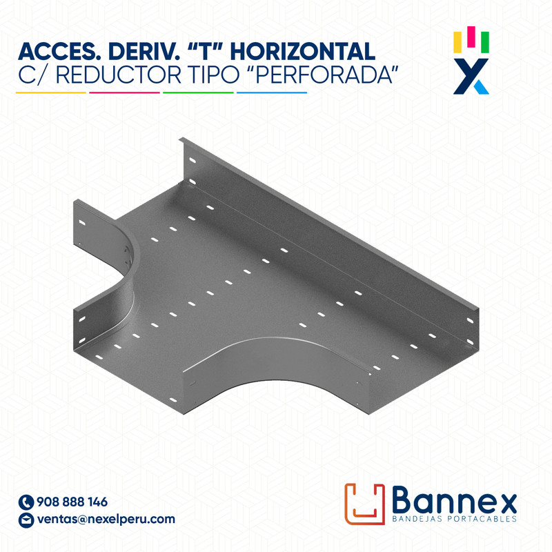 ACCES. DERIV. "T" HORIZONTAL C/ REDUCTOR  TIPO "PERFORADA" 350x60MM 2MM S/TAPA INC. UNION BANNEX