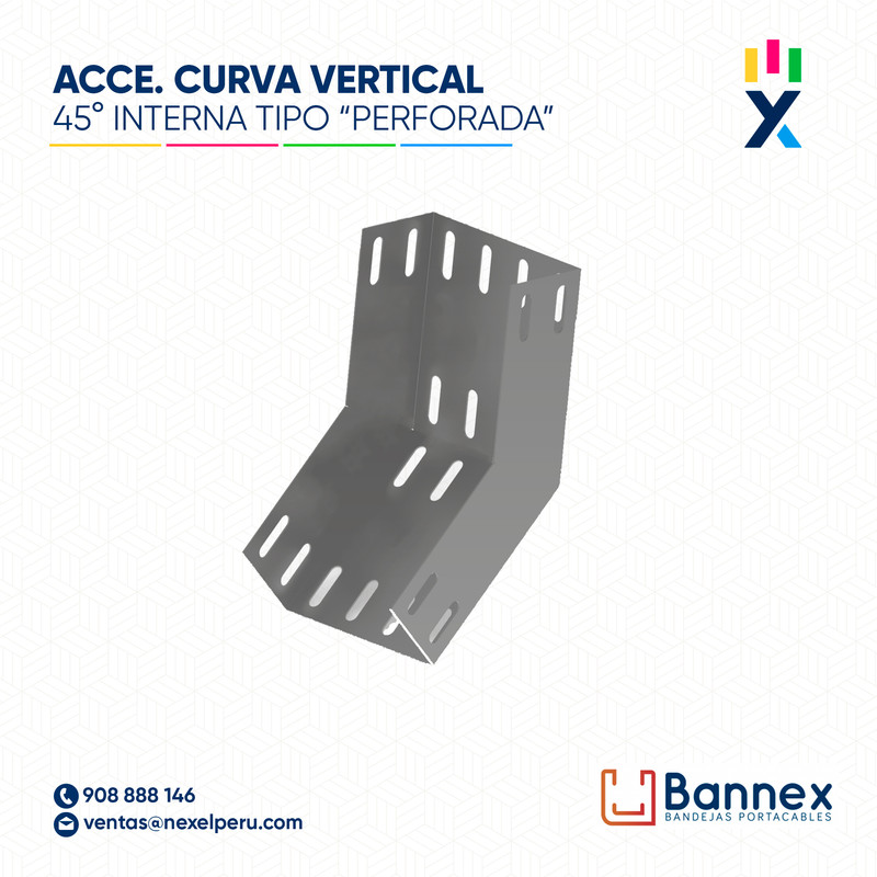 CURVA VERTICAL INTERNA 45° GALV. TIPO "PERFORADA" 150x100MM 2MM S/TAPA INC. UNION BANNEX