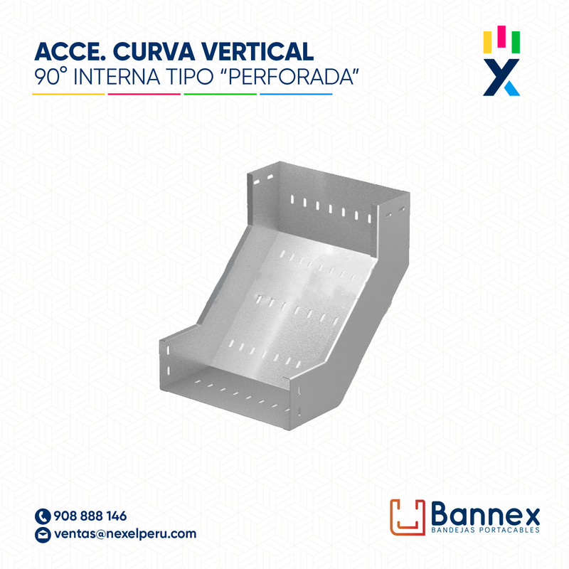 CURVA VERTICAL INTERNA 90° GALV. TIPO "PERFORADA" 250x100MM 1.2MM C/TAPA INC. UNION BANNEX