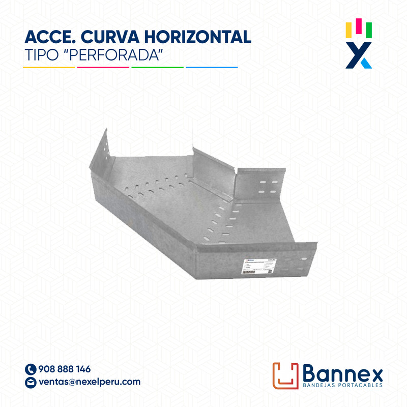 CURVA HORIZONTAL 90° GALV. TIPO "PERFORADA" 350x100MM 1.2MM C/TAPA INC. UNION BANNEX