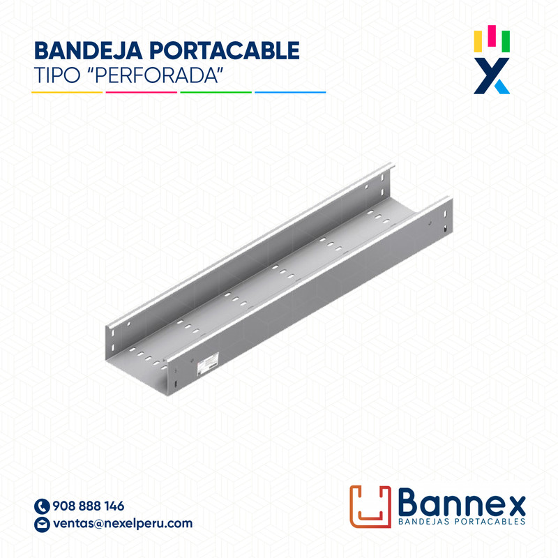 BANDEJA MET. GALV. PORTACABLE TIPO "PERFORADA" 300x60x2400MM 2MM S/TAPA INC. UNION BANNEX