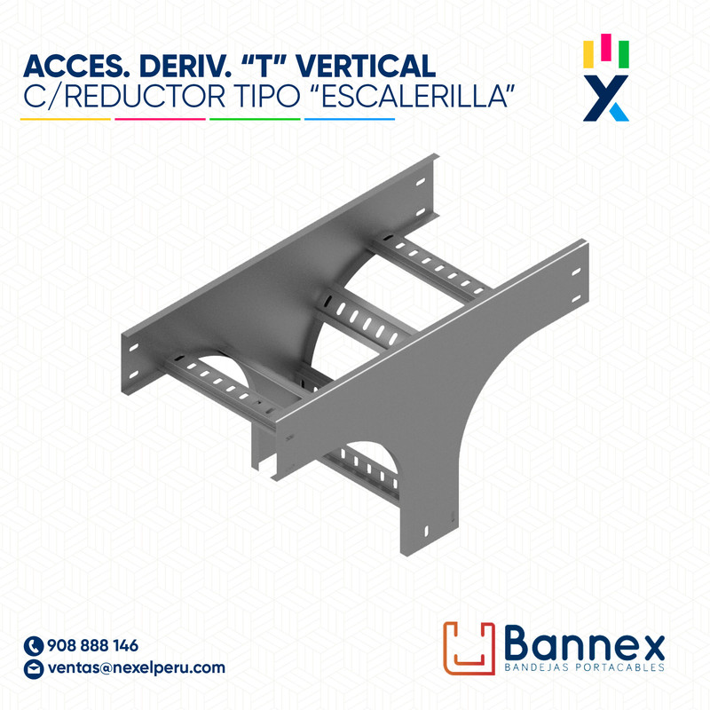 ACCES. DERIV. "T" VERTICAL C/ REDUCTOR  TIPO "ESCALERILLA" 400x100MM 1.5MM C/TAPA INC. UNION BANNEX