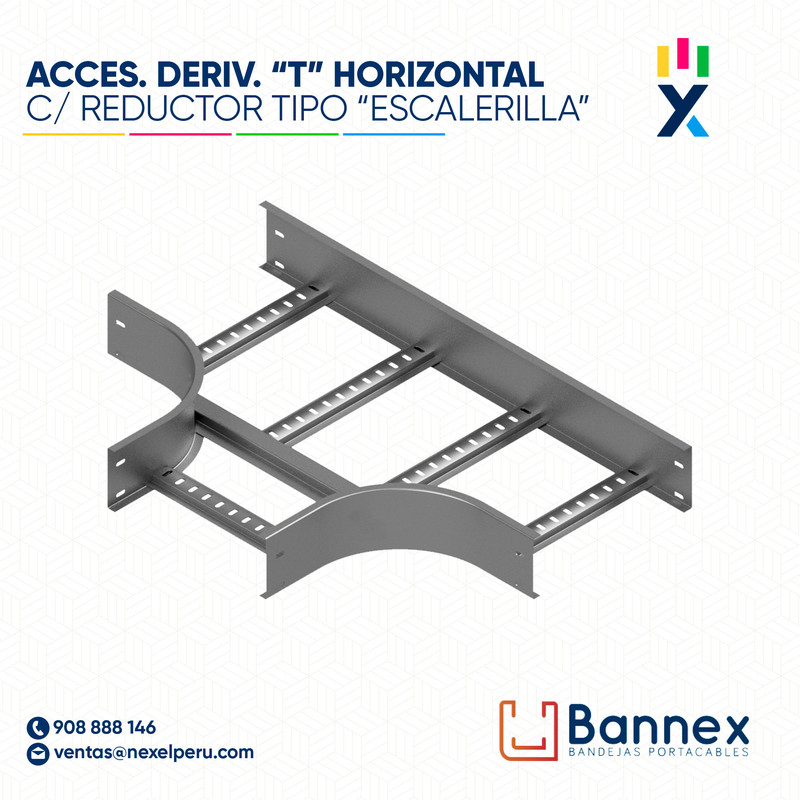 ACCES. DERIV. "T" HORIZONTAL C/ REDUCTOR  TIPO "ESCALERILLA" 200x100MM 1.5MM C/TAPA INC. UNION BANNEX