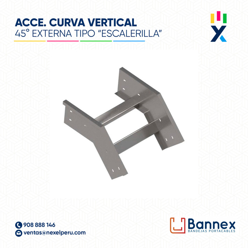 CURVA VERTICAL EXTERNA 45° GALV. TIPO "ESCALERILLA" 150x60MM 1.2MM C/TAPA INC. UNION BANNEX