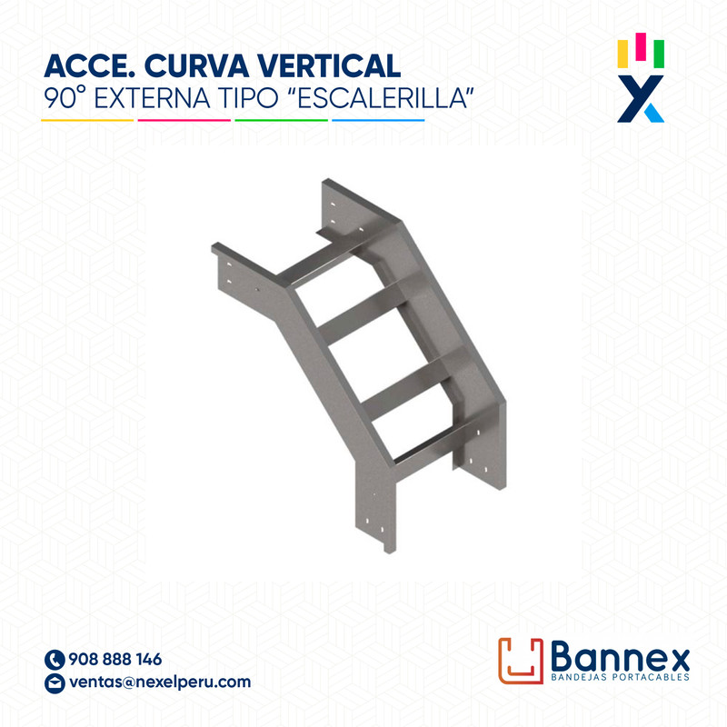 CURVA VERTICAL EXTERNA 90° GALV. TIPO "ESCALERILLA" 300x100MM 1.2MM C/TAPA INC. UNION BANNEX