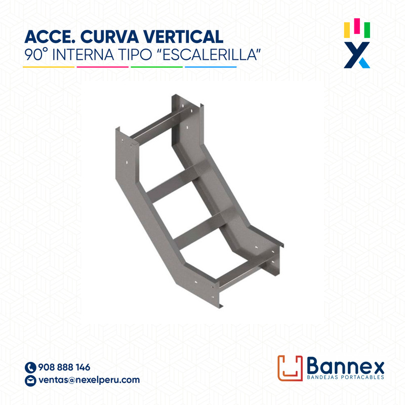 CURVA VERTICAL INTERNA 90° GALV. TIPO "ESCALERILLA" 350x150MM 1.5MM C/TAPA INC. UNION BANNEX