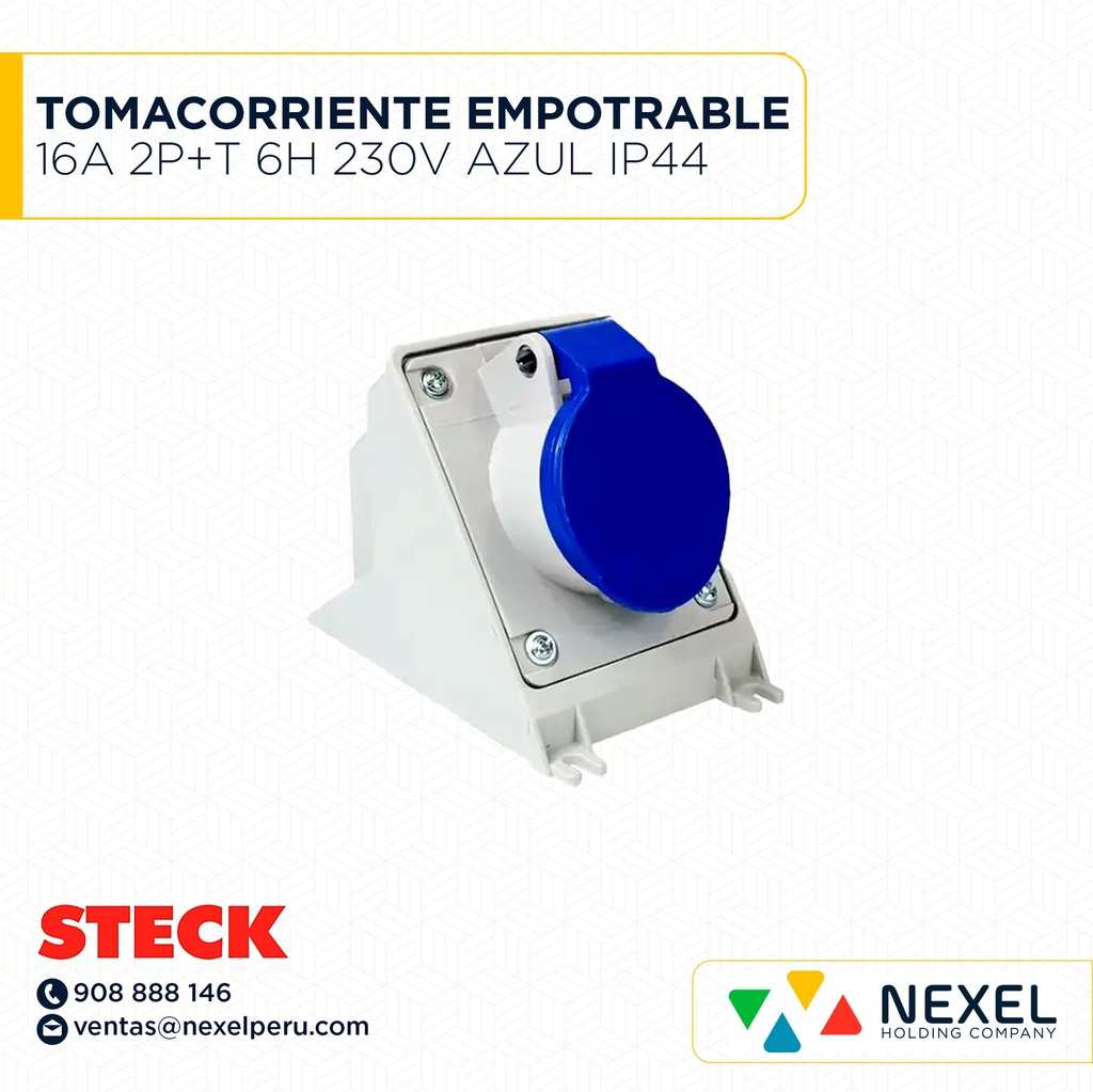 OUT-TOMACORRIENTE EMPOTRABLE 16A 2P+T 6H 230V AZUL IP44 / N-3006 STECK OULET