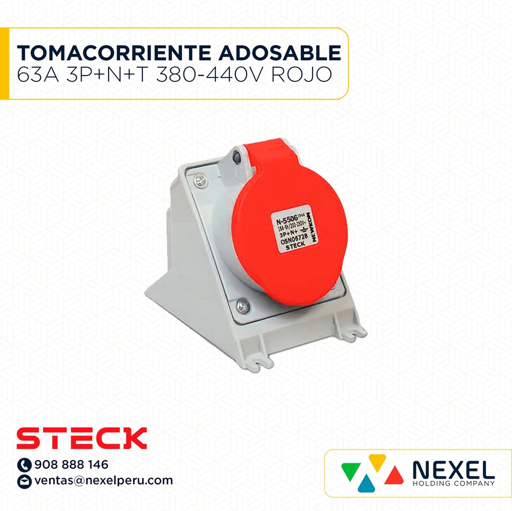 OUT- TOMACORRIENTE ADOSABLE 63A 3P+N+T 380-440V ROJO 6H IP67 / S-5506 STECK
