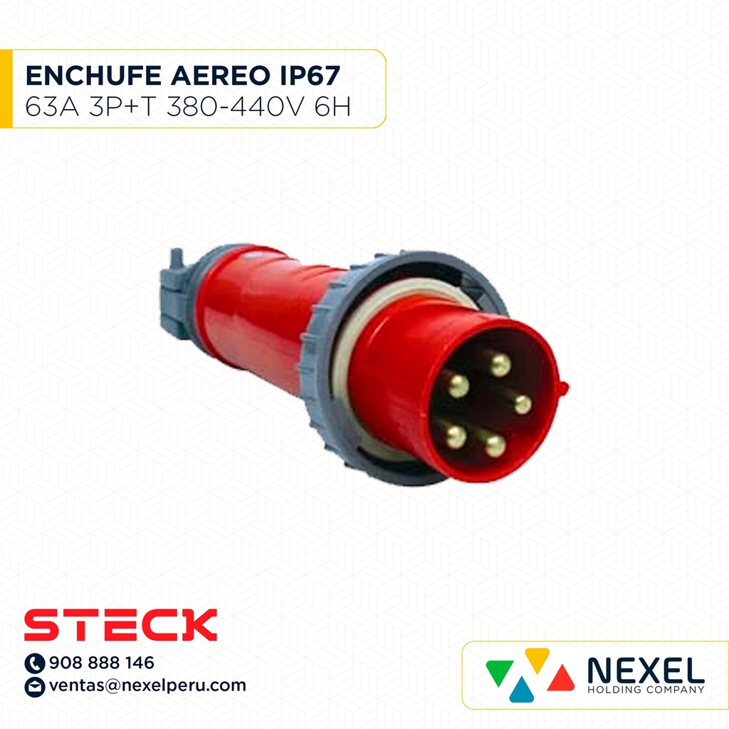 OUT- ENCHUFE AEREO 63A 3P+T 6H 380-440V ROJO IP67 S4576W STECK