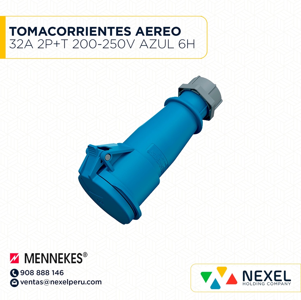 OUT-TOMACORRIENTES AEREO 32A 2P+T 200-250V AZUL 6H IP44- TYP/522 MENNEKES