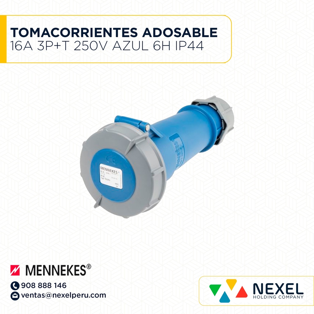 OUT-TOMACORRIENTES ADOSABLE 16A 3P+T 250V AZUL 6H IP44 TYP:1267 MENNEKES