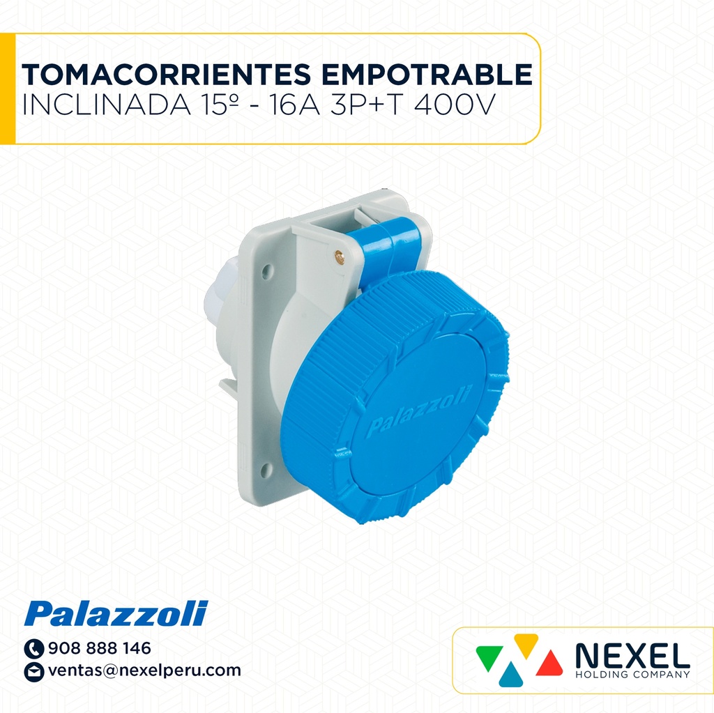 OUT- TOMACORRIENTES EMPOTRABLE INCLINADA 15º - 16A 3P+T 400V 6H IP66/IP67 489136 PALAZZOLI