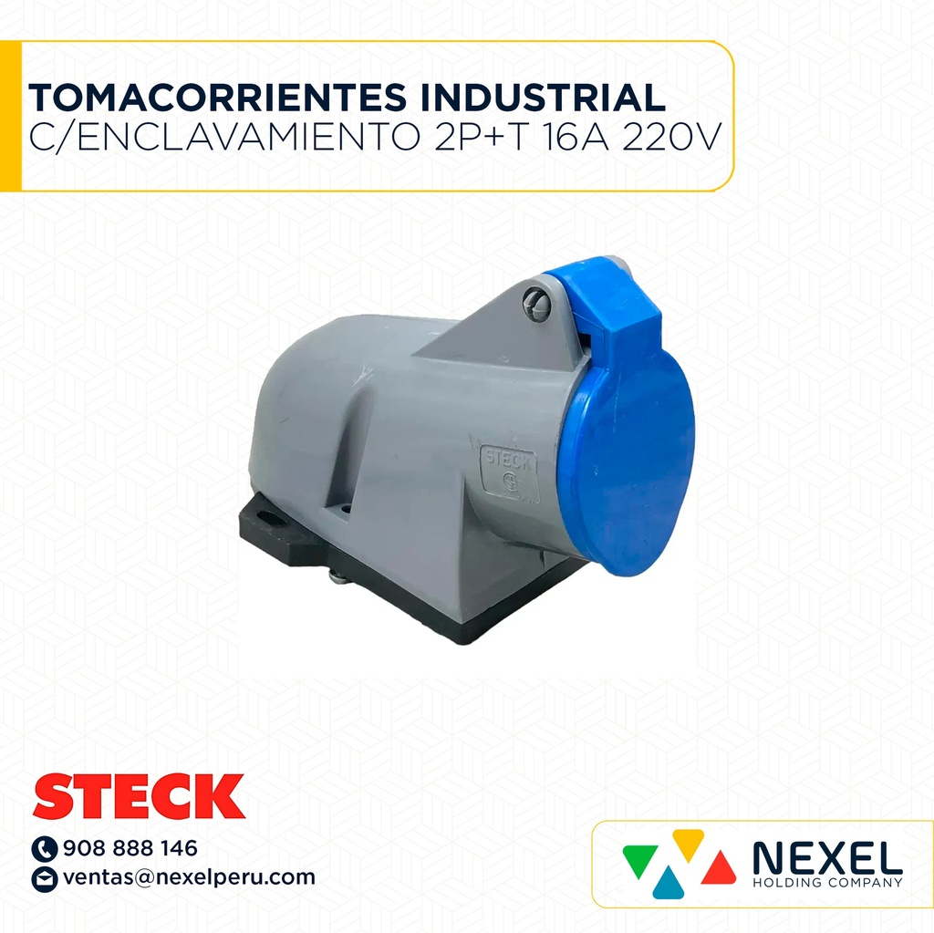 OUT- TOMACORRIENTES INDUSTRIAL C/ENCLAVAMIENTO 2P+T 16A 220V AZUL 6H IP44 / S-3006/T STECK