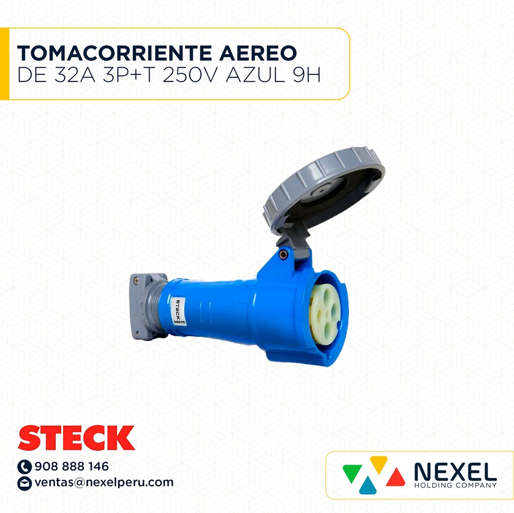 OUT- TOMACORRIENTE AEREO DE 32A 3P+T 250V AZUL 9H IP67 / S-4259W STECK