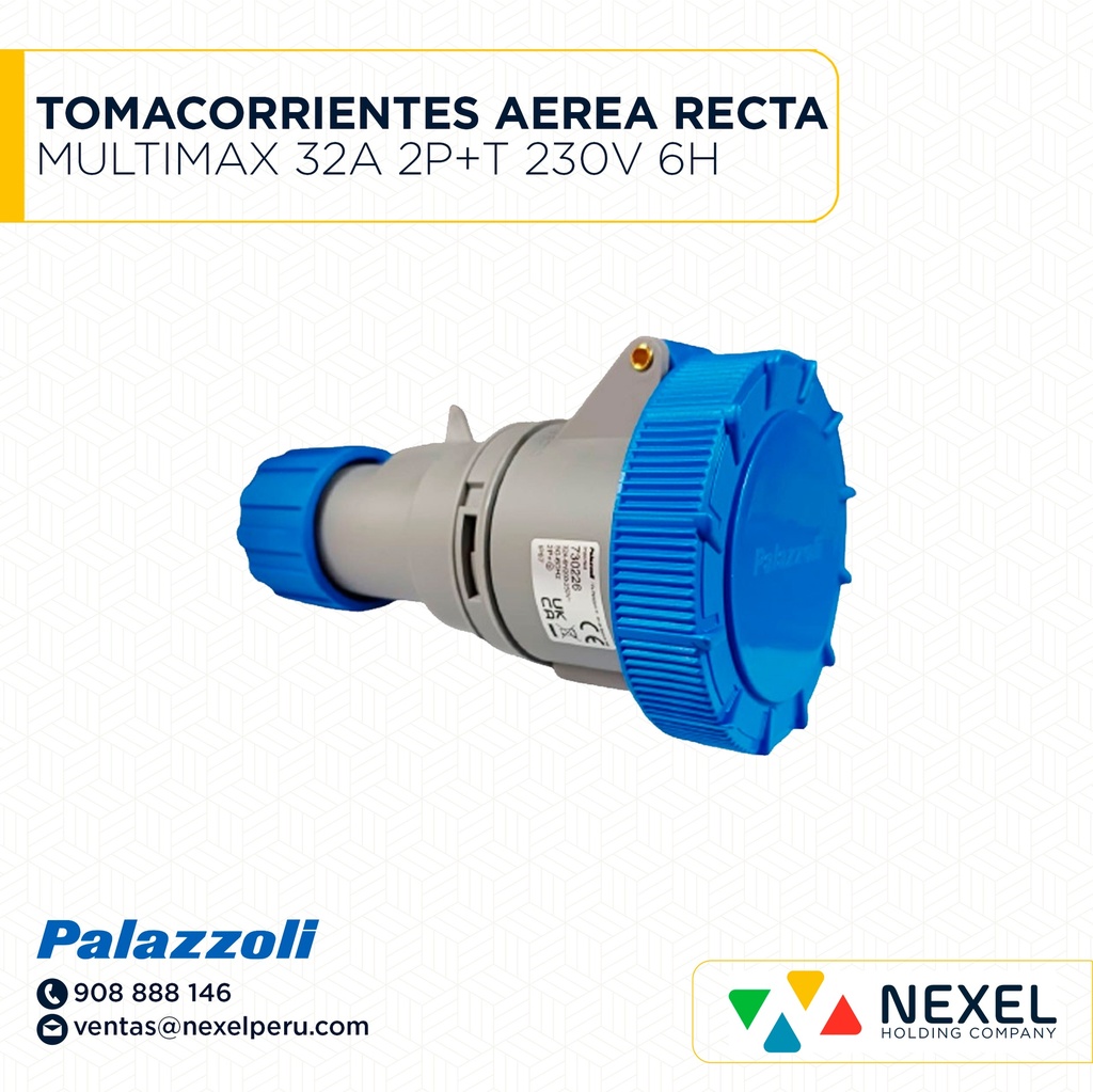 OUT- TOMACORRIENTES AEREA RECTA MULTIMAX 32A 2P+T 230V 6H IP67 730226 PALAZZOLI