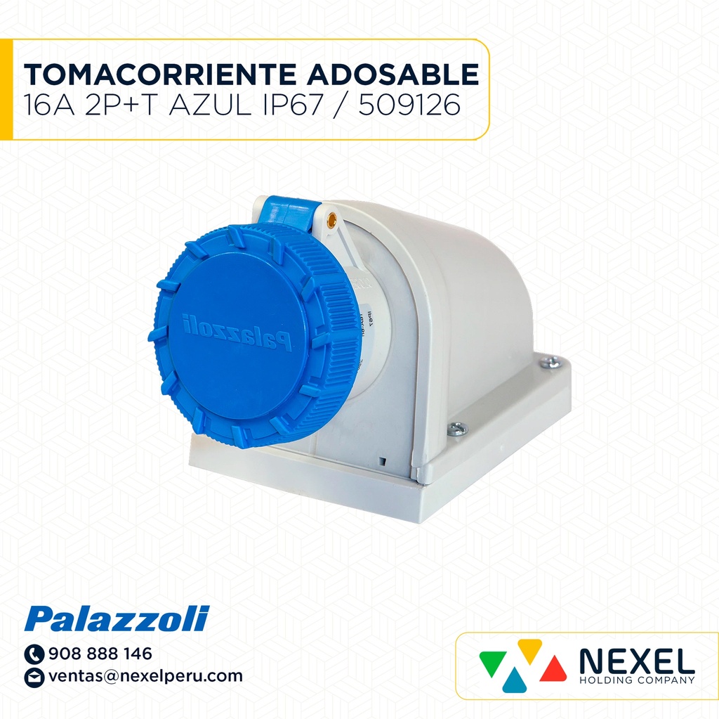 OUT- TOMACORRIENTE ADOSABLE 16A 2P+T AZUL IP67 / 509126 PALAZZOLI