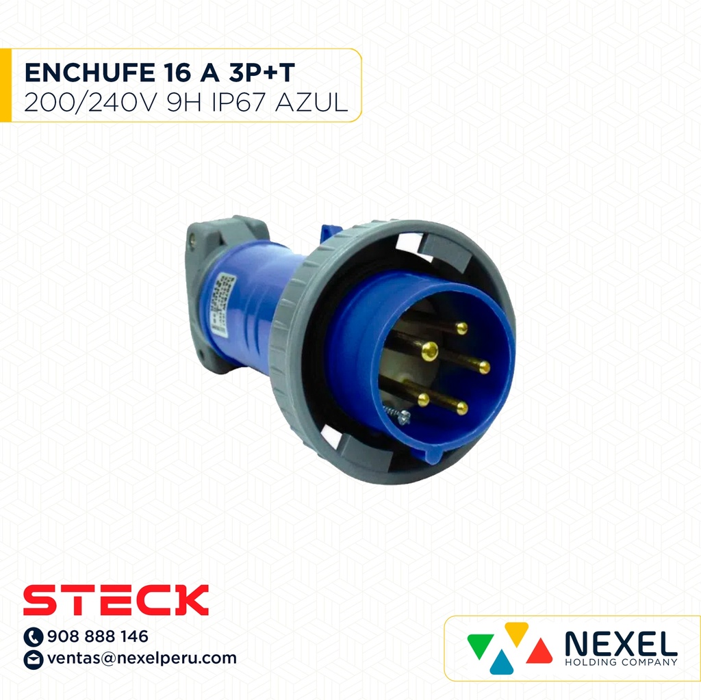 OUT- ENCHUFE 16A 3P+T 200/240V 9H IP67 AZUL S-4079W STECK
