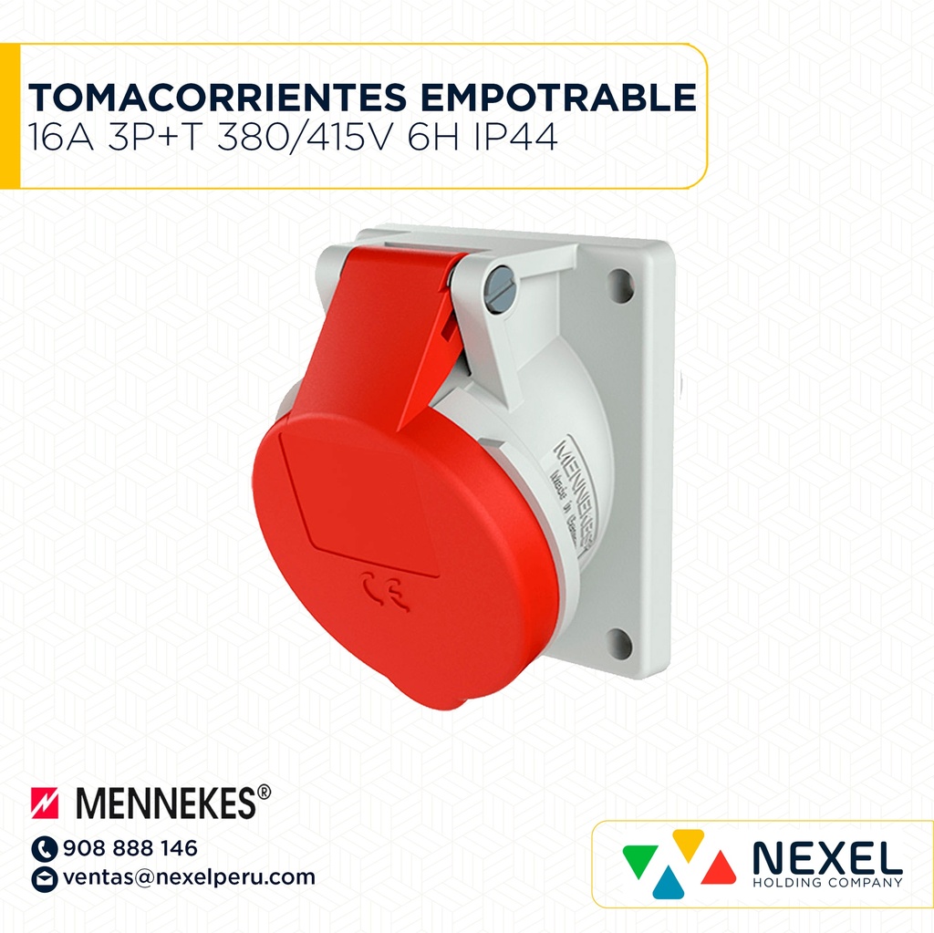 TOMACORRIENTE EMPOTRABLE 16A 3P+T 380/415V 6H IP44 TYP:1467 ROJO MENNEKES