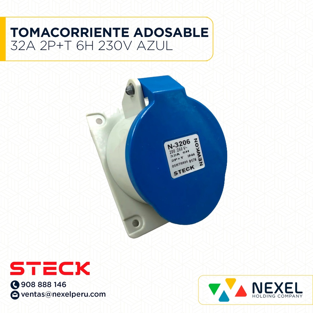 TOMACORRIENTE ADOSABLE 32A 2P+T 6H 230V AZUL IP44 / N-3206 STECK