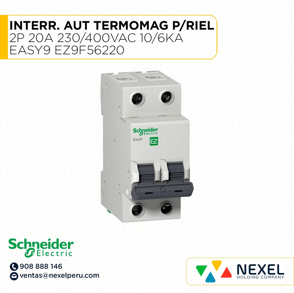 INTERRUPTOR AUT TERMOMAG P/RIEL 2P 20A 230/400VAC 10/6KA EASY9 EZ9F56220 SCHNEIDER