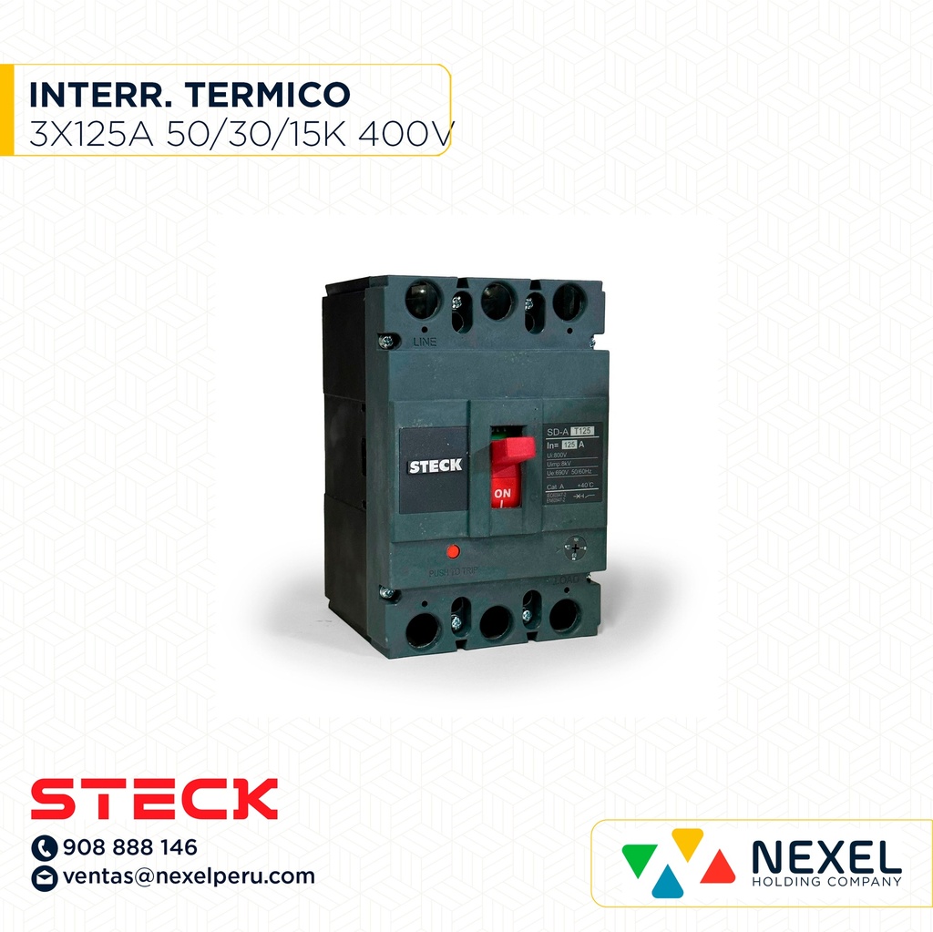 OUT- INTERRUPTOR TERMICO 3X125A (100-125A). 50/30/18KA EN 220/400/440V / SD-AT125 (EXHIBICION - NO VENTA) STECK
