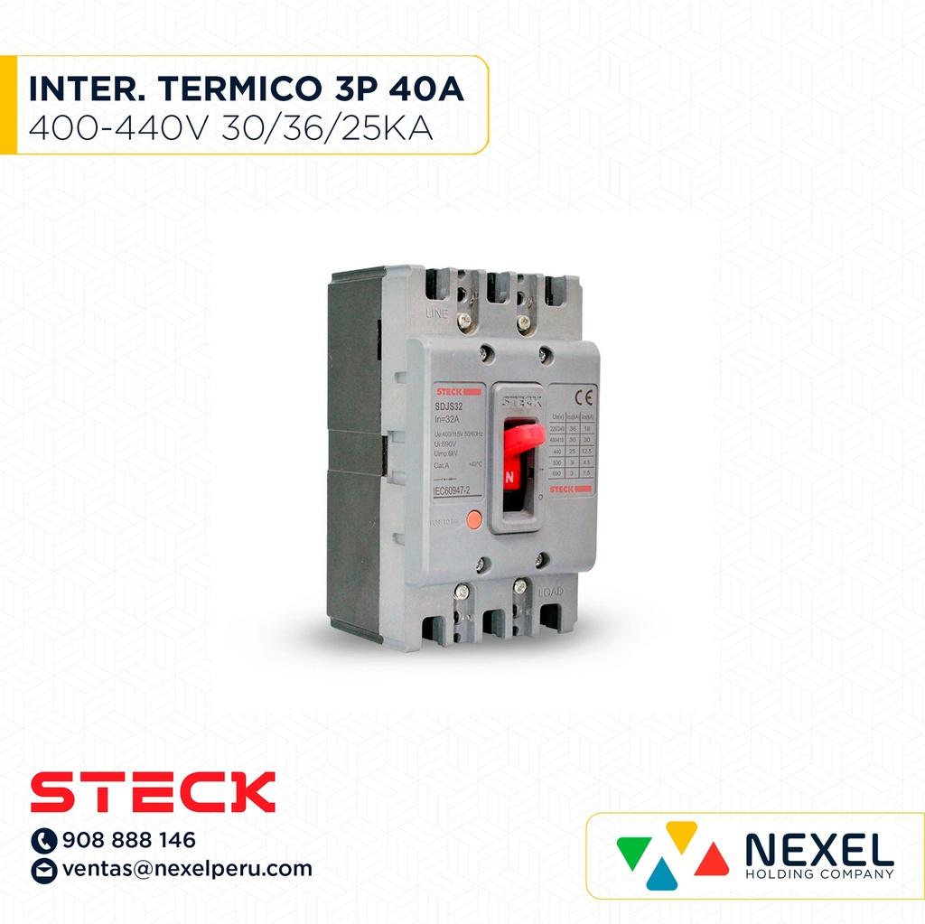 OUT- INTERRUPTOR AUT CAJA MOLD 3P FIJO 40A 36/30/25KA 220/400/440VAC SDJS40 (SD-LS40) (OULET SIN PASANTE/CAJA) STECK