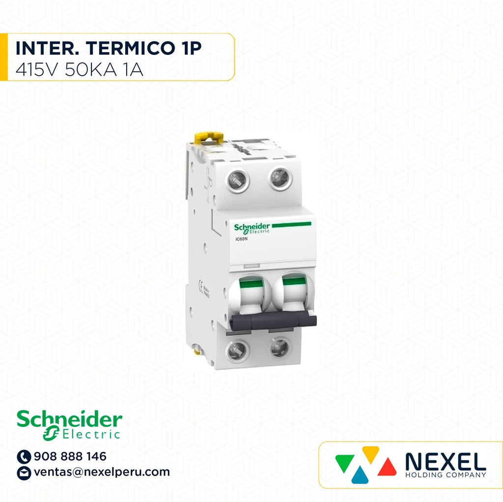 OUT-INTERRUPTOR AUT TERMOMAG P/RIEL 1P 1A 230/415VAC 50/3KA IC60N A9F74101 SCHNEIDER