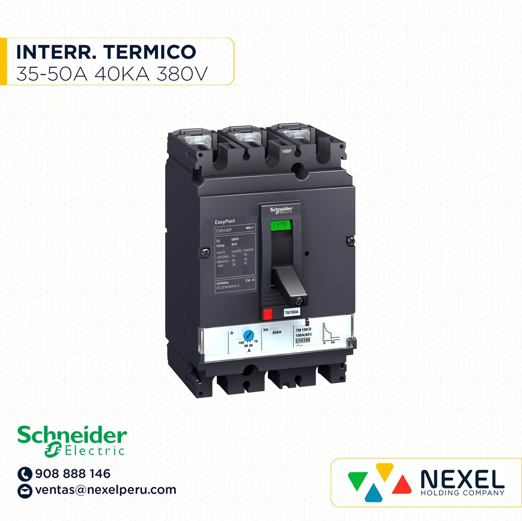 INT. TERMOMAGNETICO 35-50 A. CVS100B TM50D LV510304 40/25 KA 220/380 V.  SCHNEIDER