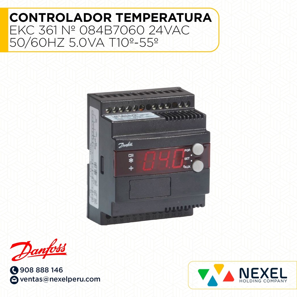 CONTROLADOR DE TEMPERATURA DEL MEDIO TYPE EKC 361 Nº 084B7060 24VAC 50/60HZ 5.0VA T10º-55º DANFOSS