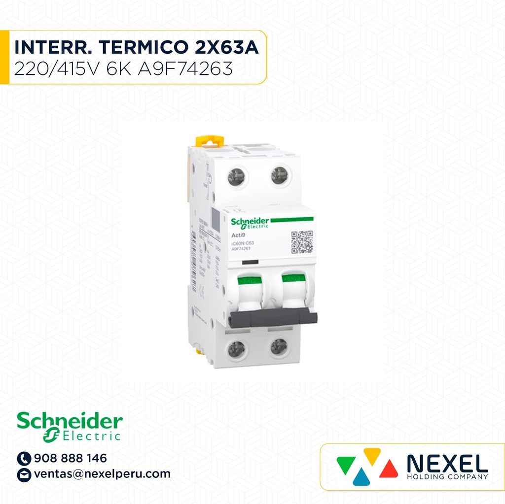 INTERR. TERMICO 2X63A 230/400V 6K IC60N C63A A9F74263*** SCHNEIDER