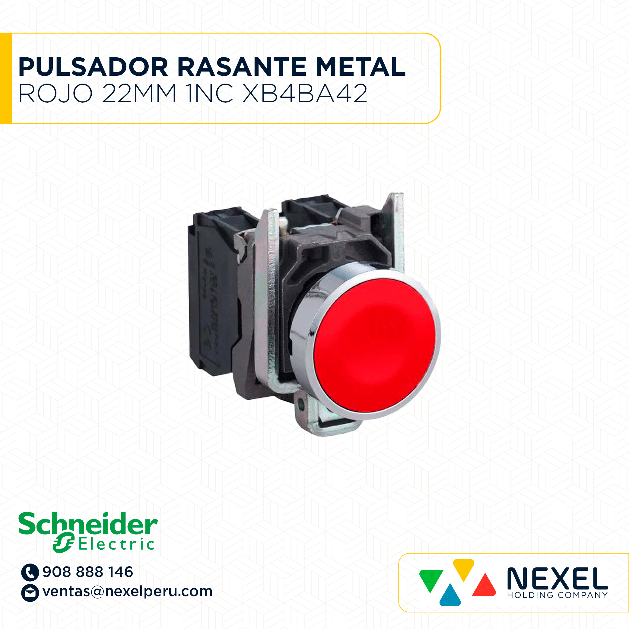 OUT- PULSADOR RASANTE METAL ROJO 22MM 1NC HARMONY XB4BA42 SCHNEIDER