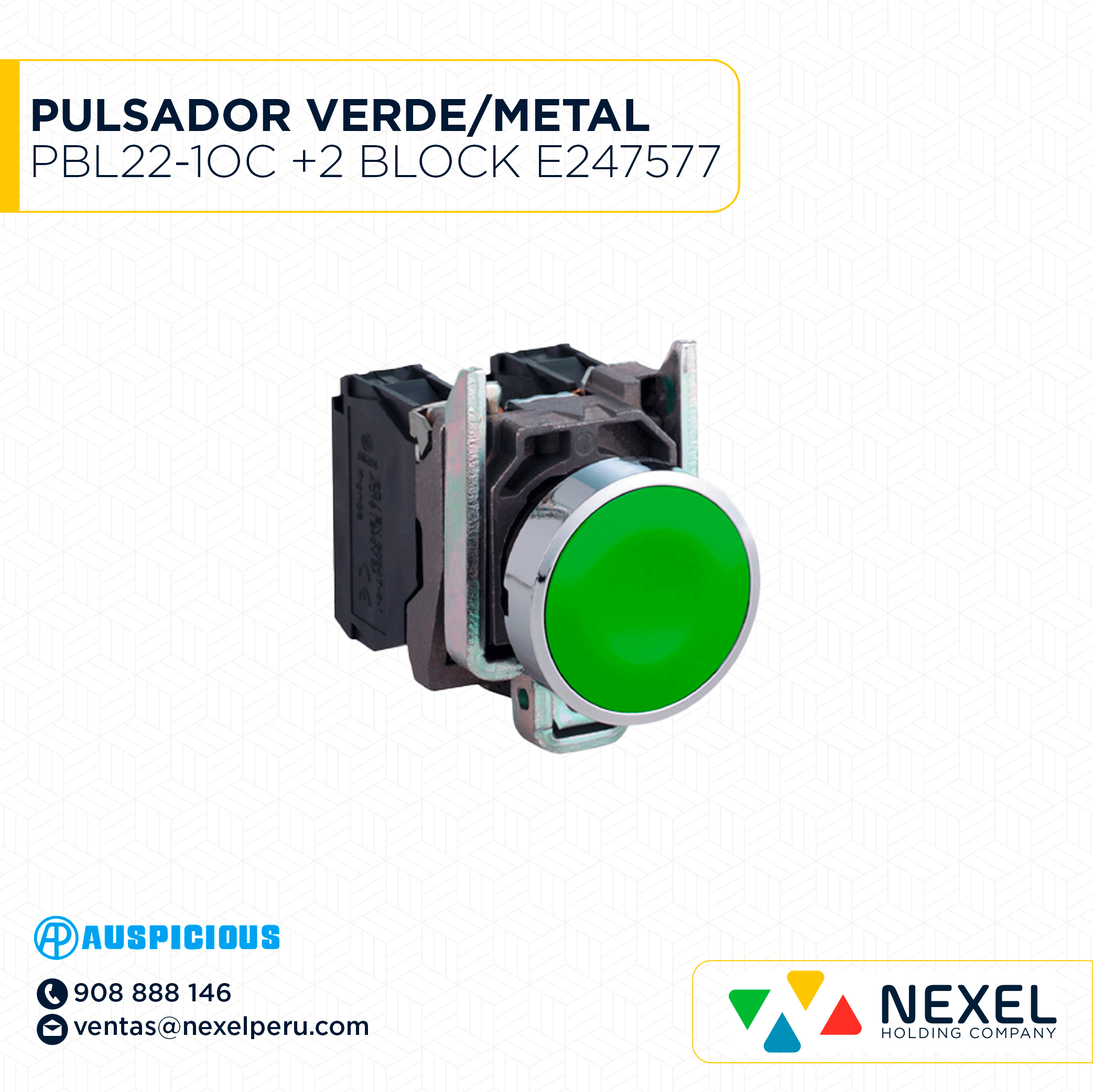 OUT- PULSADOR VERDE/METAL PBL22-1OC +2 BLOCK E247577 AUSPICIOUS