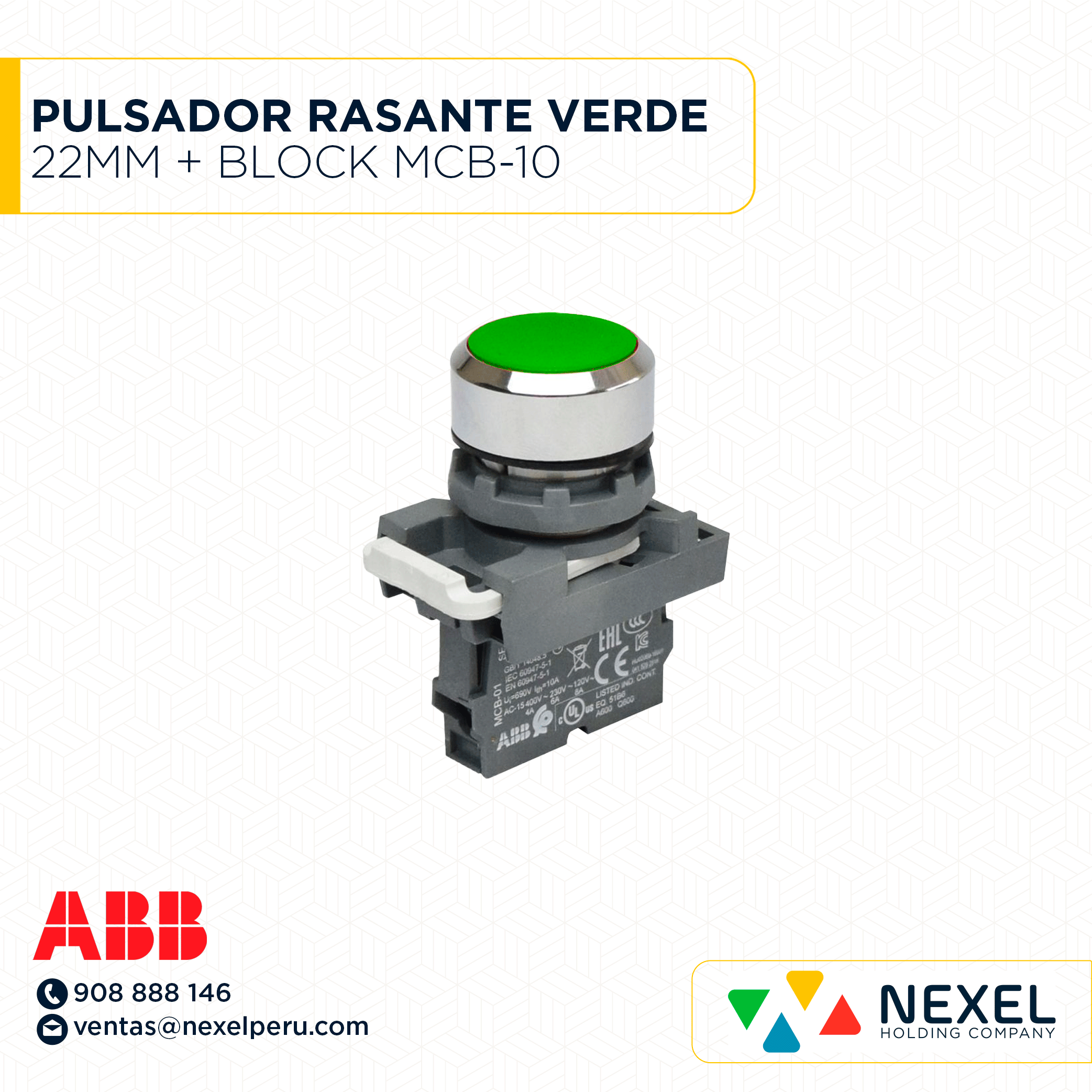 OUT- PULSADOR RASANTE VERDE. 22MM + BLOCK MCB-10 ABB
