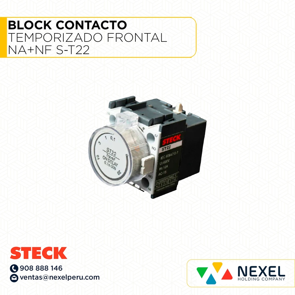 OUT- BLOCK CONTACTO TEMPORIZADO FRONTAL NA+NF S-T22 STECK