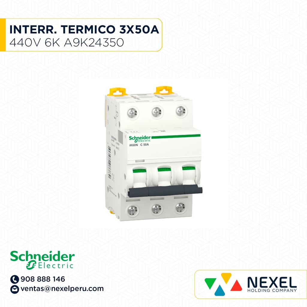 INTERR. TERMICO 3X50A 400V 6K ACTI9 IK60N C50A A9K24350 SCHNEIDER