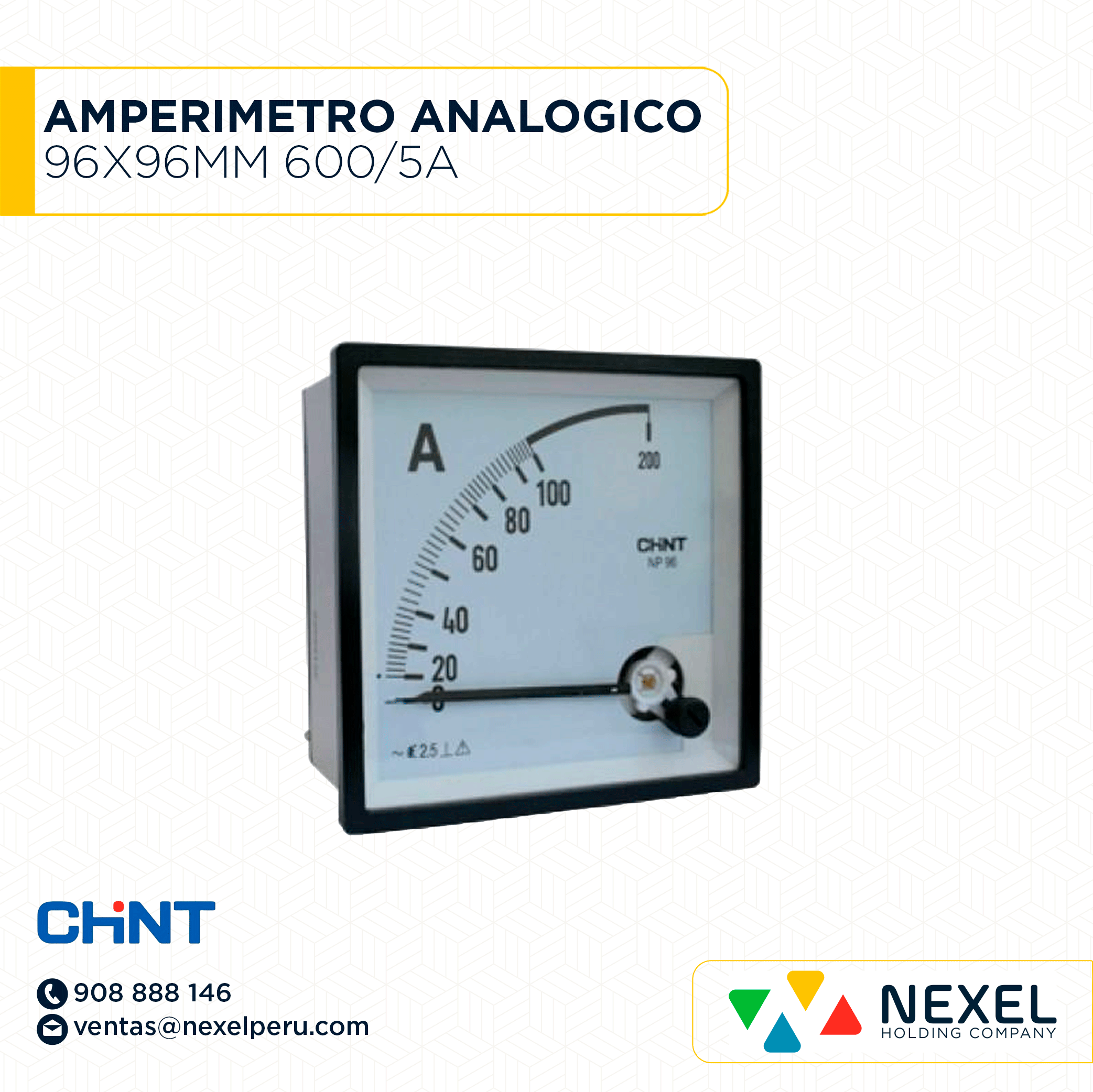 OUT- AMPERIMETRO ANALOGICO NP96 600/5A CHINT