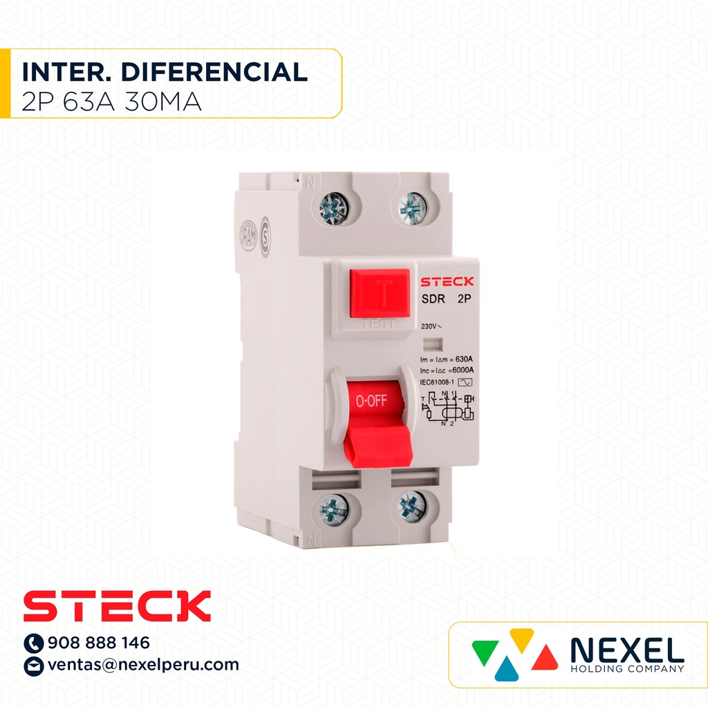 OUT- INTERRUPTOR DIFERENCIAL 2P 63A 30MA STECK