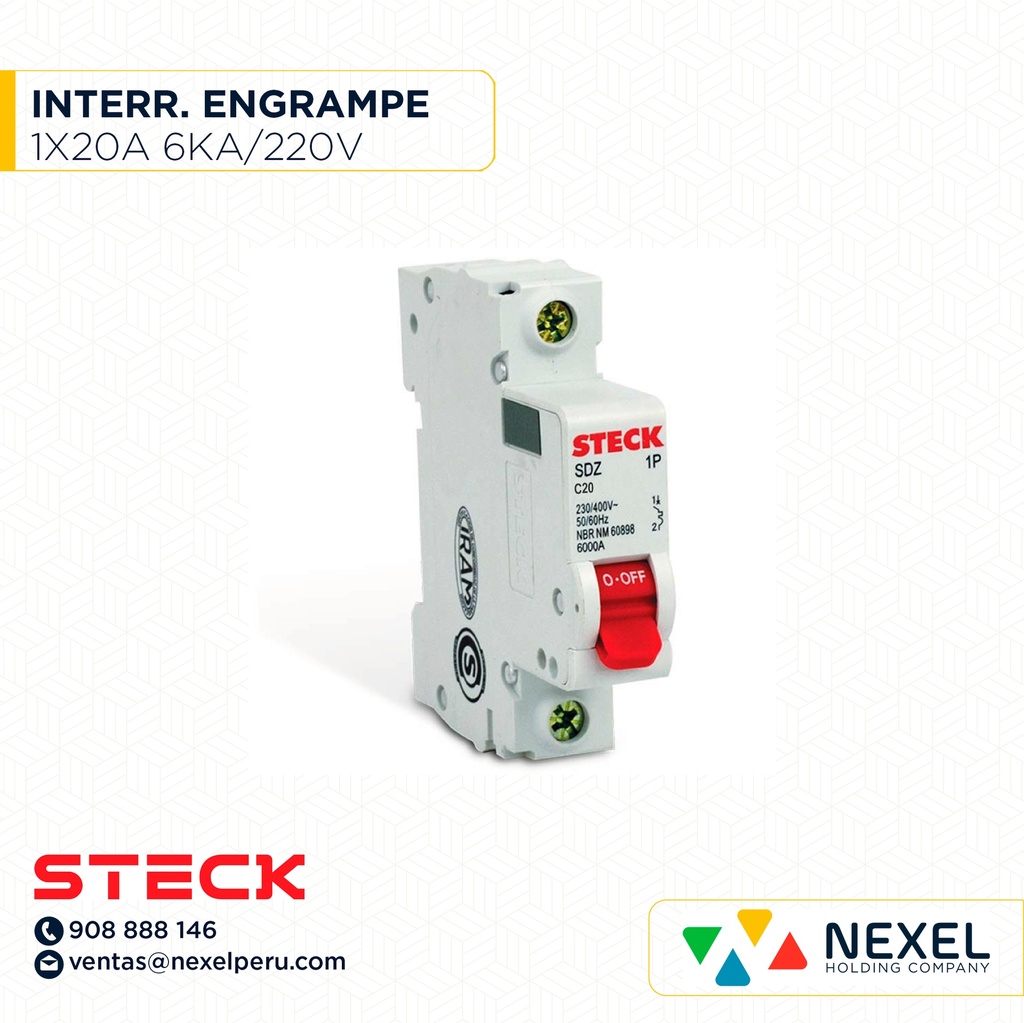 INTERRUPTOR TERMICO 1X20A. 6KA/220V RIEL / SDZ-D61C20 STECK