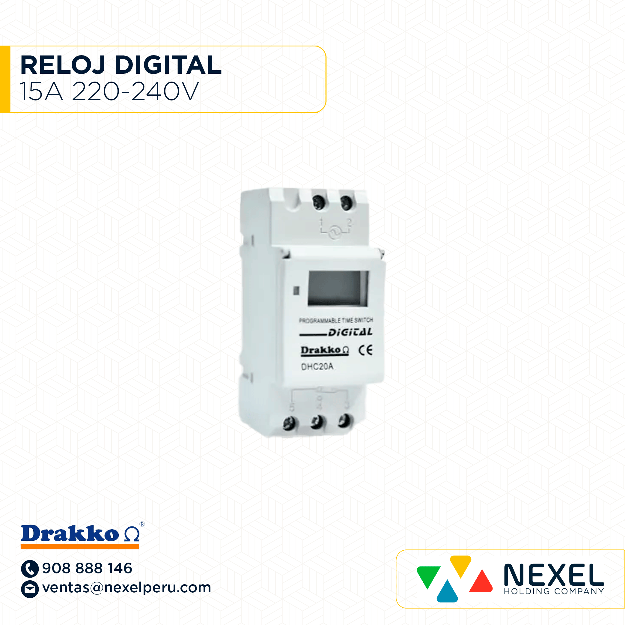 OUT- RELOJ DIGITAL 15A 220-240V DRAKKO