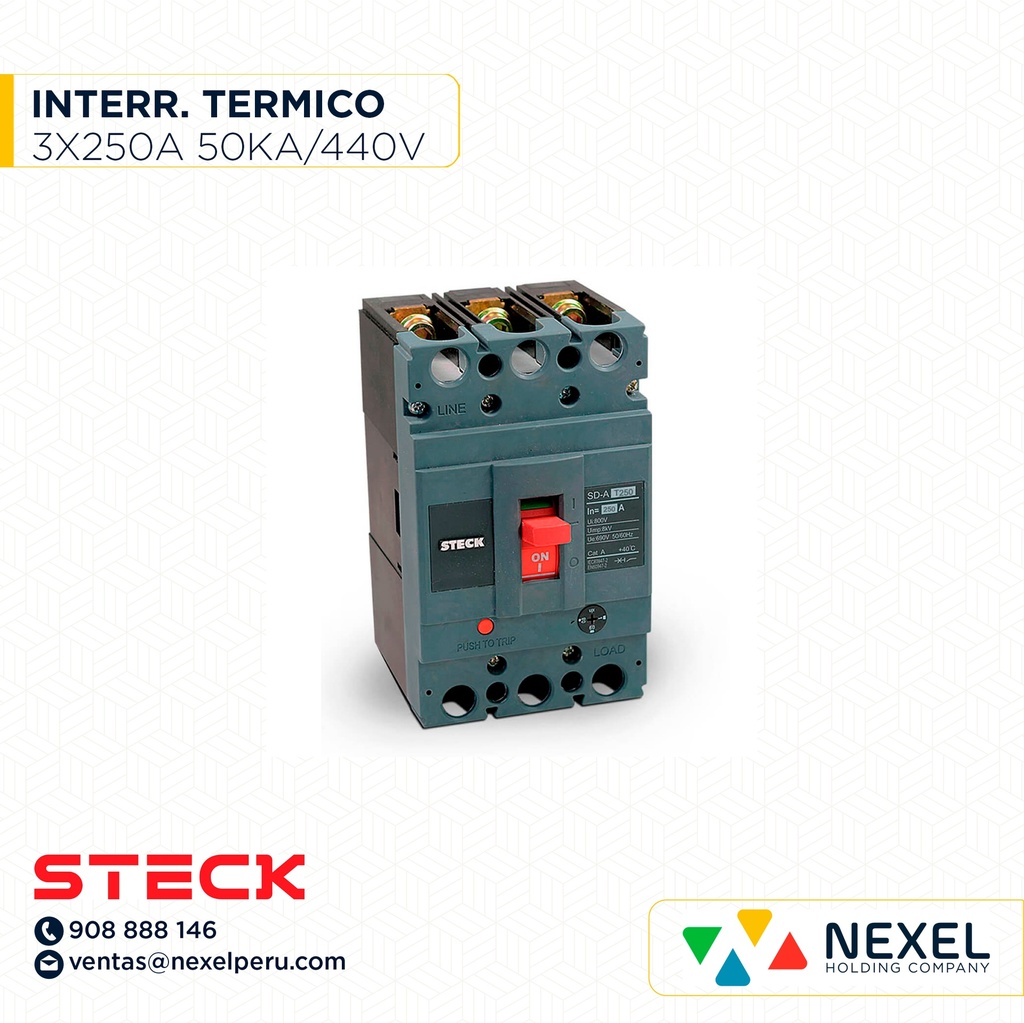 INTERRUPTOR TERMOMAGNETICO 3X250A (200-250A). 50/30/18KA EN 220/440V SD-AT250 STECK
